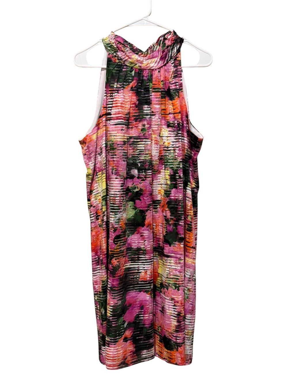 London Times Pink Orange Green Floral Print Mini Dress